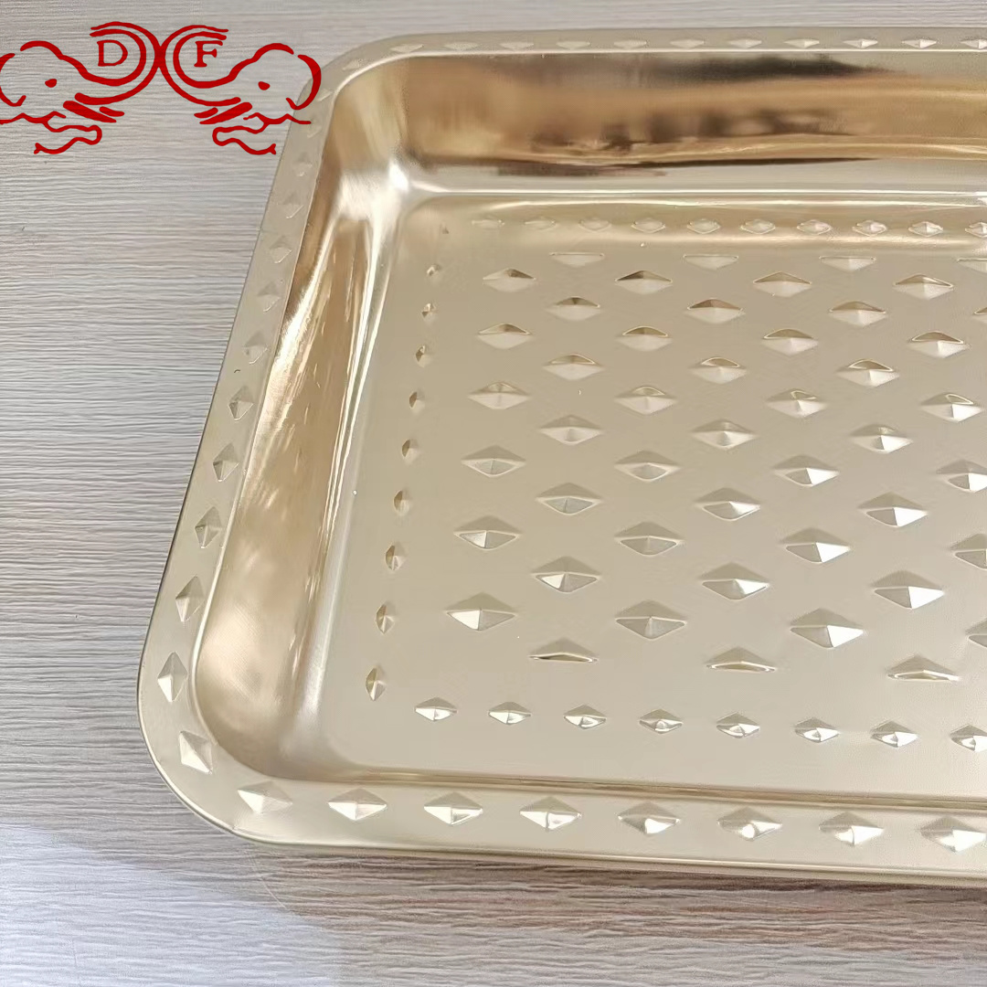 DF68799 stainless steel diamond square plate tray, barbecue plate, dumpling plate, commercial and household kitchen vegetable and bread plate, DF TRADINGHOUSE Specification image