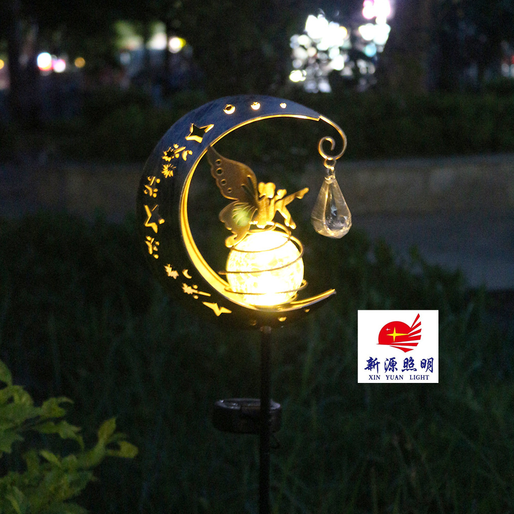 Cross-Border Amazon Solar Fairy Moon Cracked Glass Ball Ground Insert Lights Garden Lawn Lights Outdoor Decorative Lights details Picture
