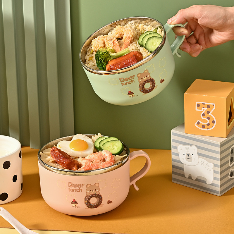 M73-9999-1 Stainless steel instant noodle bowl, cartoon stainless steel round lunch box, Chinese portable heat-insulating stainless steel