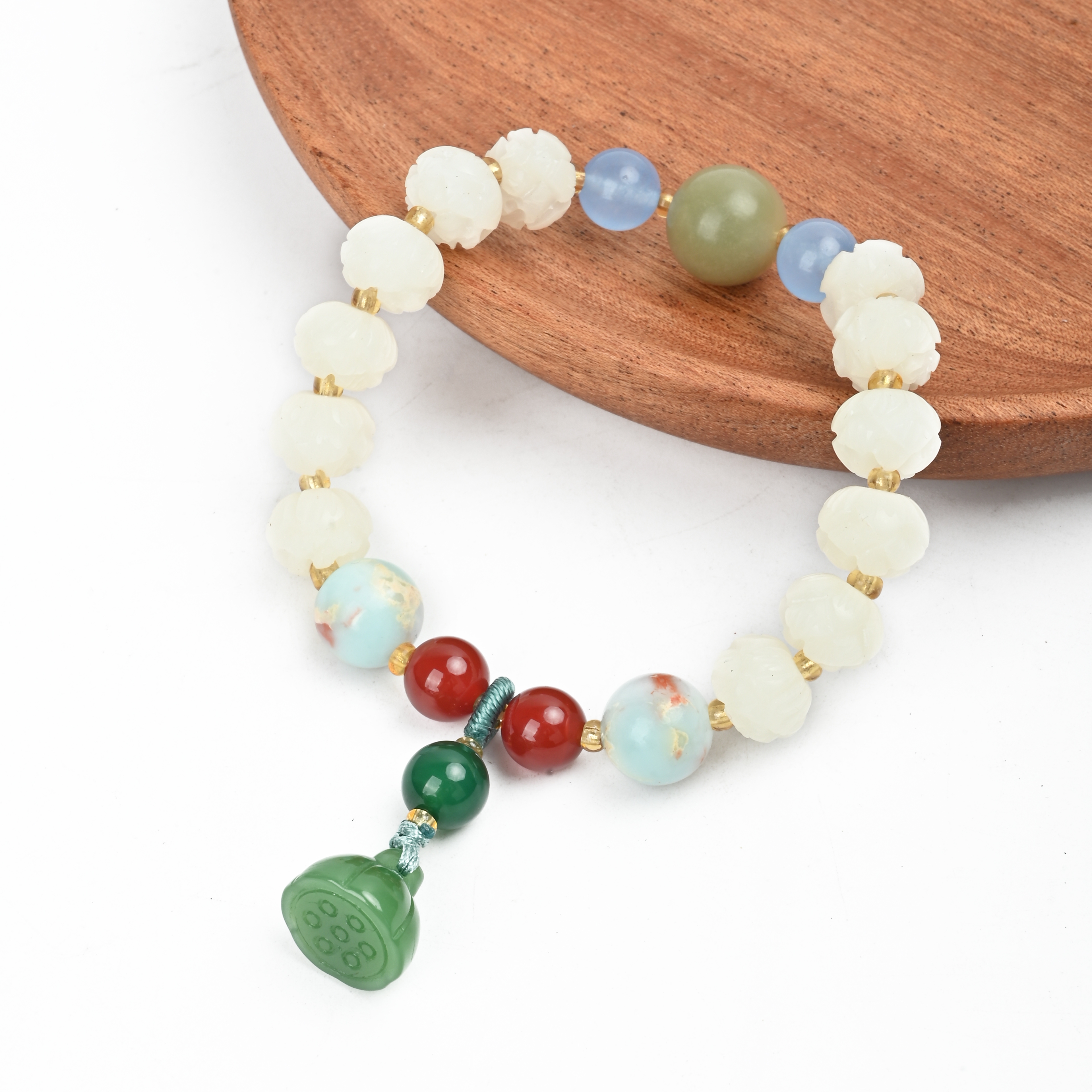 Wholesale of carved lotus-shaped bracelets, Buddhist prayer beads and prayer beads, fashionable bracelets with ethnic style for women details Picture