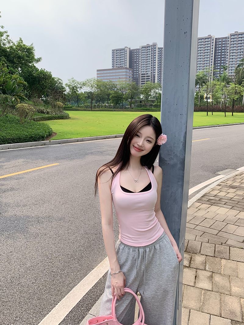 多巴胺假两件挂脖吊带带胸垫背心女外穿夏季泰式小众外穿上衣详情10