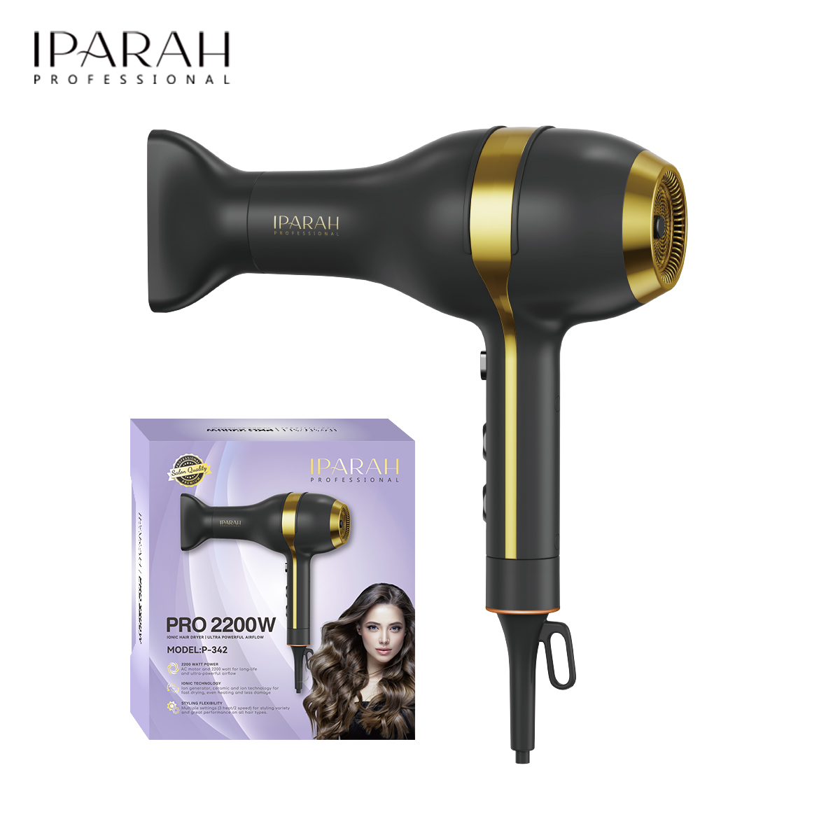 IPARAH high-power hair dryer, household negative ion hair care, softening metal style hair dryer P-342