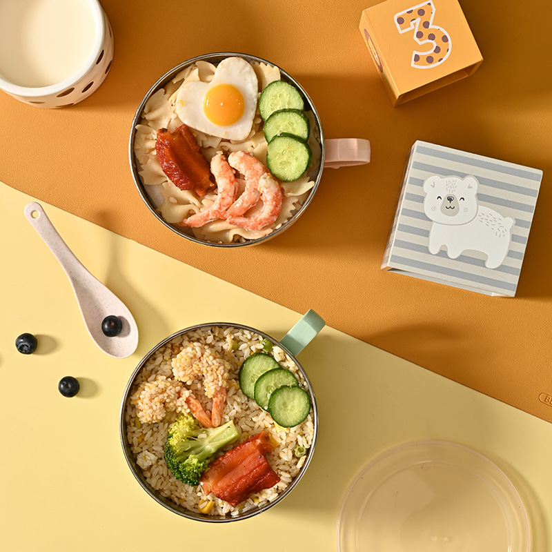 M73-9999-1 Stainless steel instant noodle bowl, cartoon stainless steel round lunch box, Chinese portable heat-insulating stainless steel Item Picture