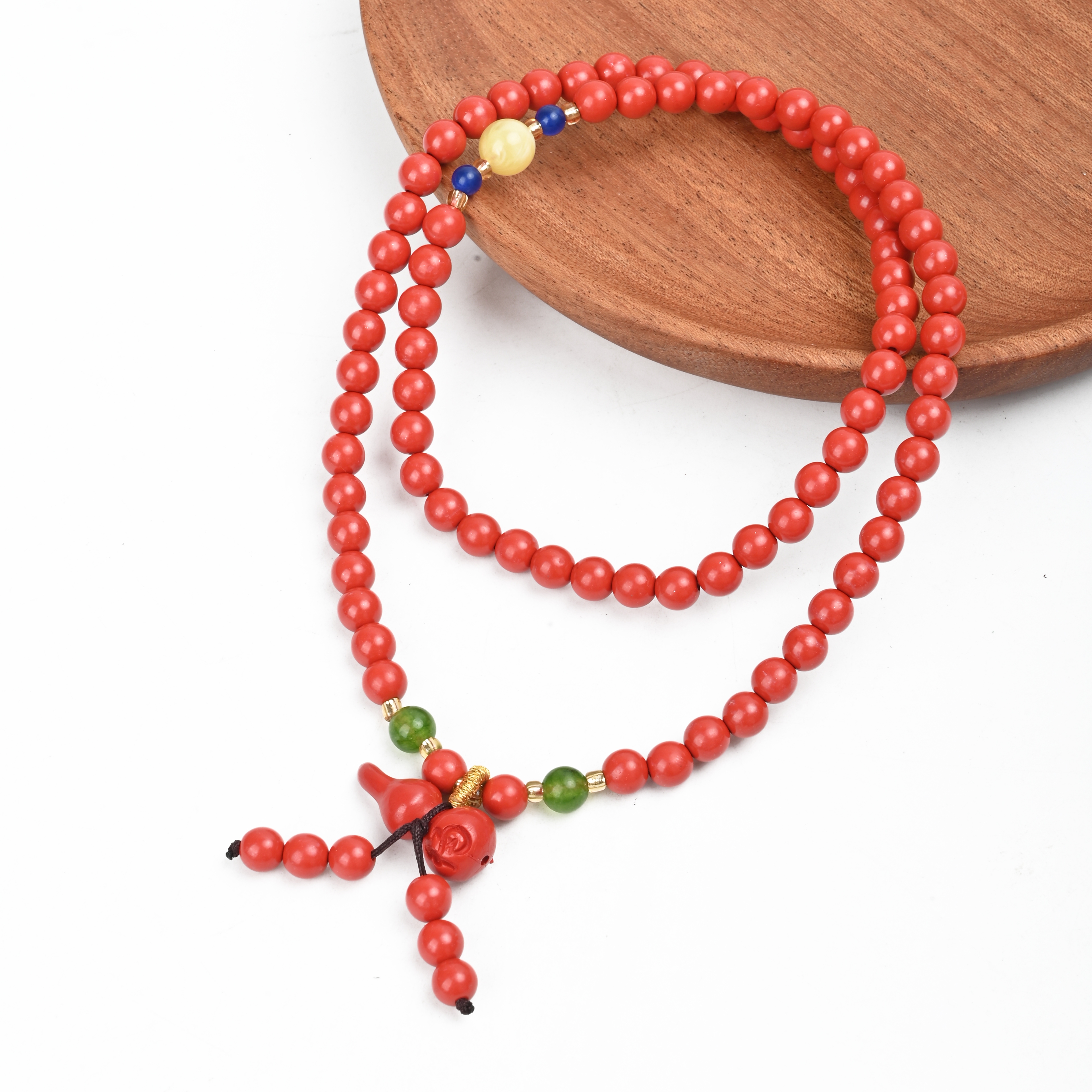 Gourd-shaped cinnabar multi-loop bracelet for both men and women, round bead jewelry for the zodiac year with multiple loops of beads details Picture