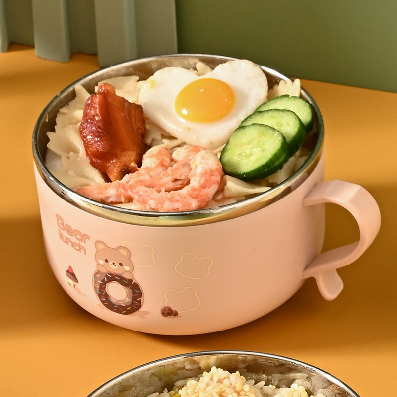 M73-9999-1 Stainless steel instant noodle bowl, cartoon stainless steel round lunch box, Chinese portable heat-insulating stainless steel Specification image