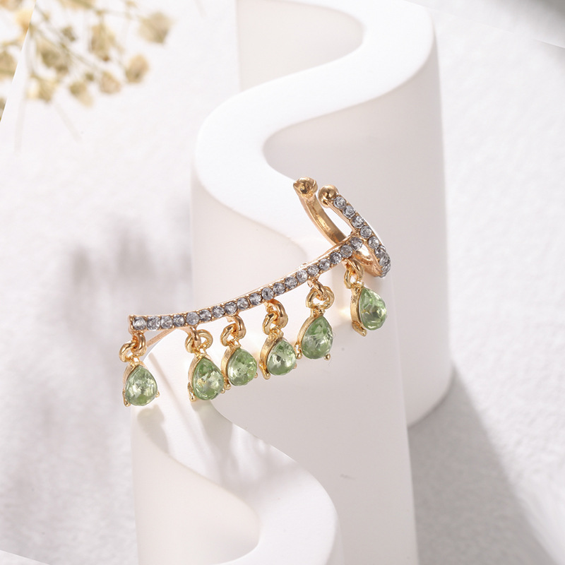 New Korean-style earrings, elegant water drop tassel earrings, forest-themed crystal zircon ear clips and stud earrings in one piece details Picture