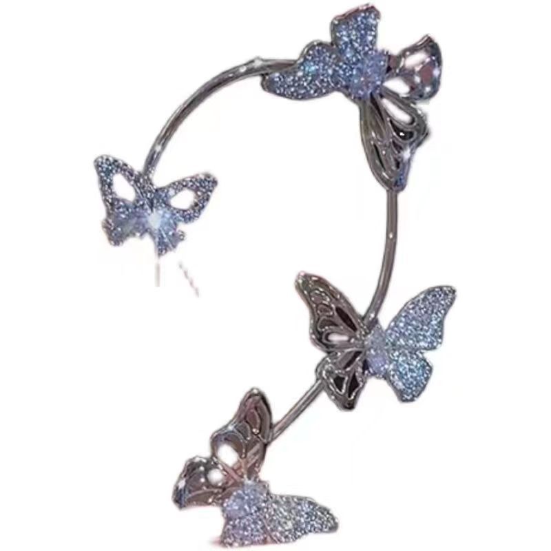Cross-border hot-selling hollowed-out butterfly ear hooks and ear clips, fairy-like high-end one-piece feminine charm, no-ear piercing earrings wholesale Item Picture