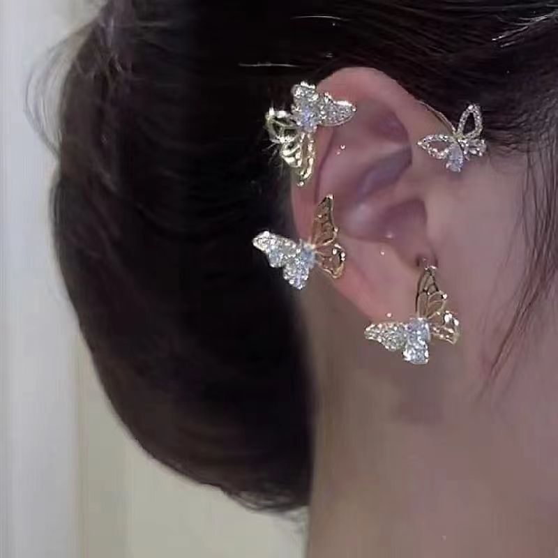 Cross-border hot-selling hollowed-out butterfly ear hooks and ear clips, fairy-like high-end one-piece feminine charm, no-ear piercing earrings wholesale Application Scenario