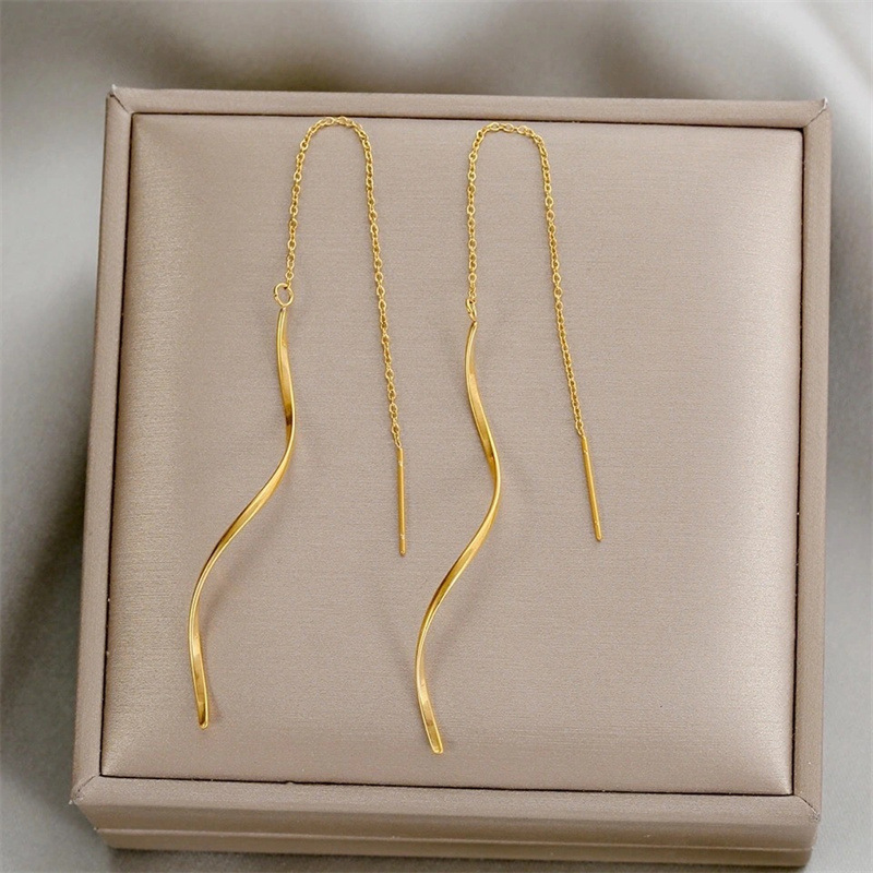 Wavy design, simple plain chain ear thread, women's slimming face, long tassel earrings, fashionable and fresh, wholesale earrings Specification image