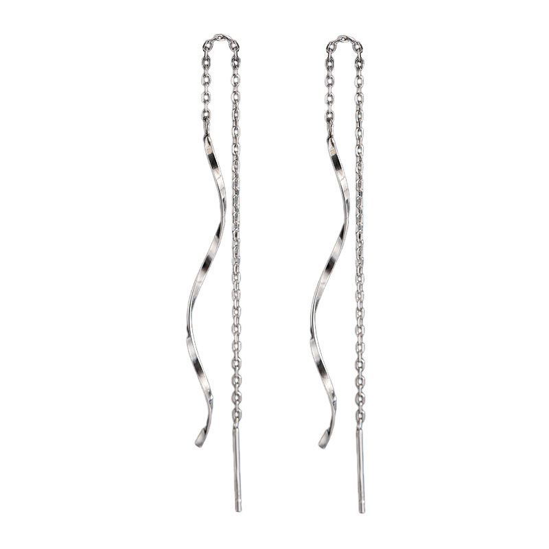Wavy design, simple plain chain ear thread, women's slimming face, long tassel earrings, fashionable and fresh, wholesale earrings Item Picture