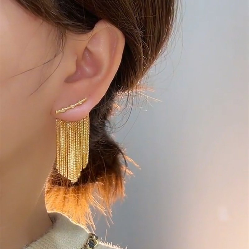 Silver needle Light Luxury pendant high-end tassel earrings 2023 New style Gentle design bamboo joint stud earrings Elegant earrings Specification image