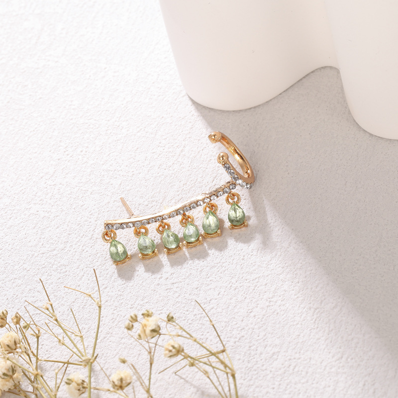 New Korean-style earrings, elegant water drop tassel earrings, forest-themed crystal zircon ear clips and stud earrings in one piece pic 3