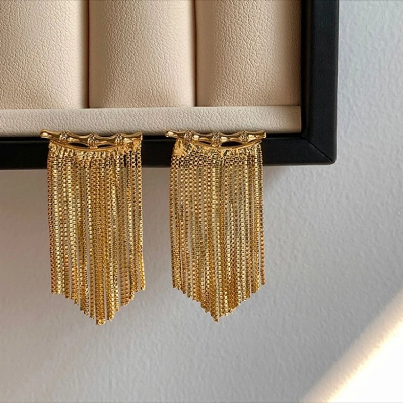Silver needle Light Luxury pendant high-end tassel earrings 2023 New style Gentle design bamboo joint stud earrings Elegant earrings pic 7