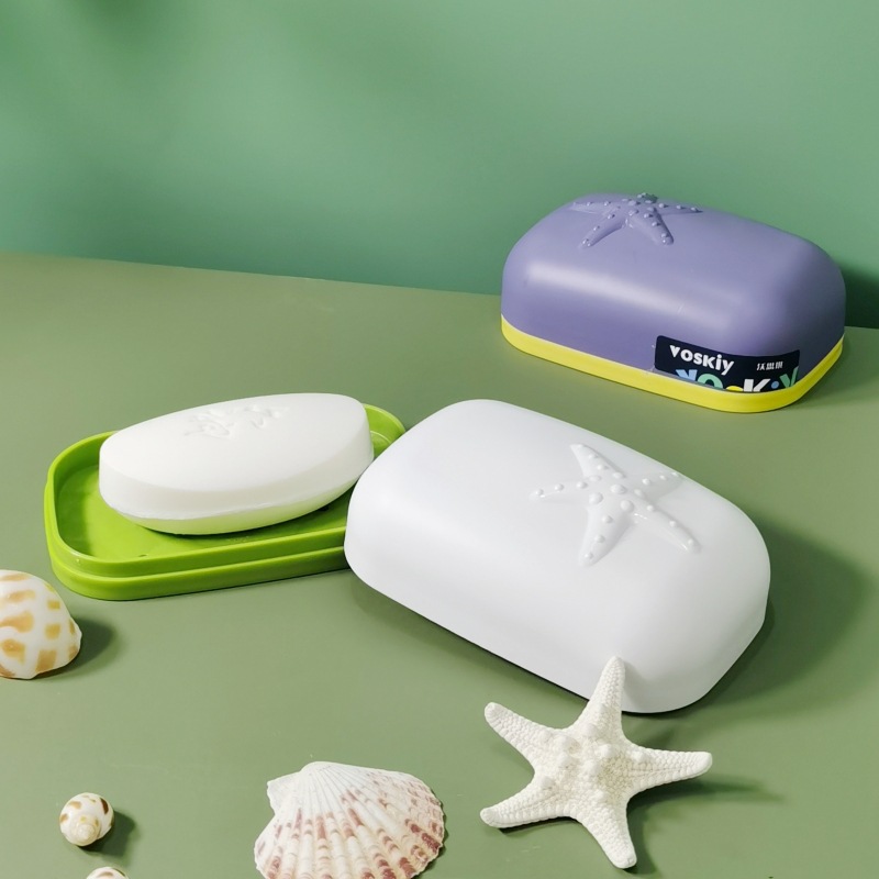 W60-VSK-017 Creative Plastic Soap Box, split-type draining soap box, laundry soap, soap rack, portable with lid for student dormitories Specification image