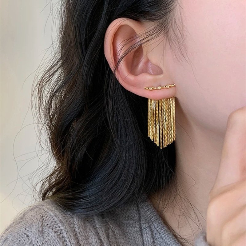 Silver needle Light Luxury pendant high-end tassel earrings 2023 New style Gentle design bamboo joint stud earrings Elegant earrings Application Scenario