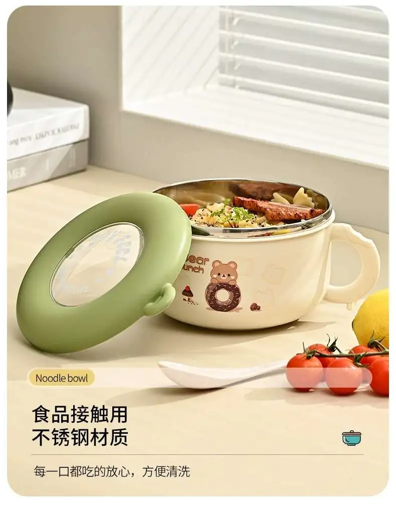 M73-9980 student's exquisite and cute cartoon-patterned round lunch box, portable bowl, 304 stainless steel instant noodle bowl detail image 3