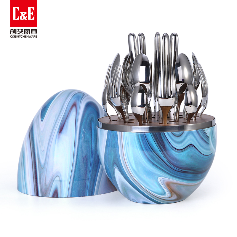 C&E Creative Knives, Forks and Spoons 24-piece set, egg-shaped storage, stainless steel tableware, gifts, kitchenware, hotel, restaurant, home use pic 8