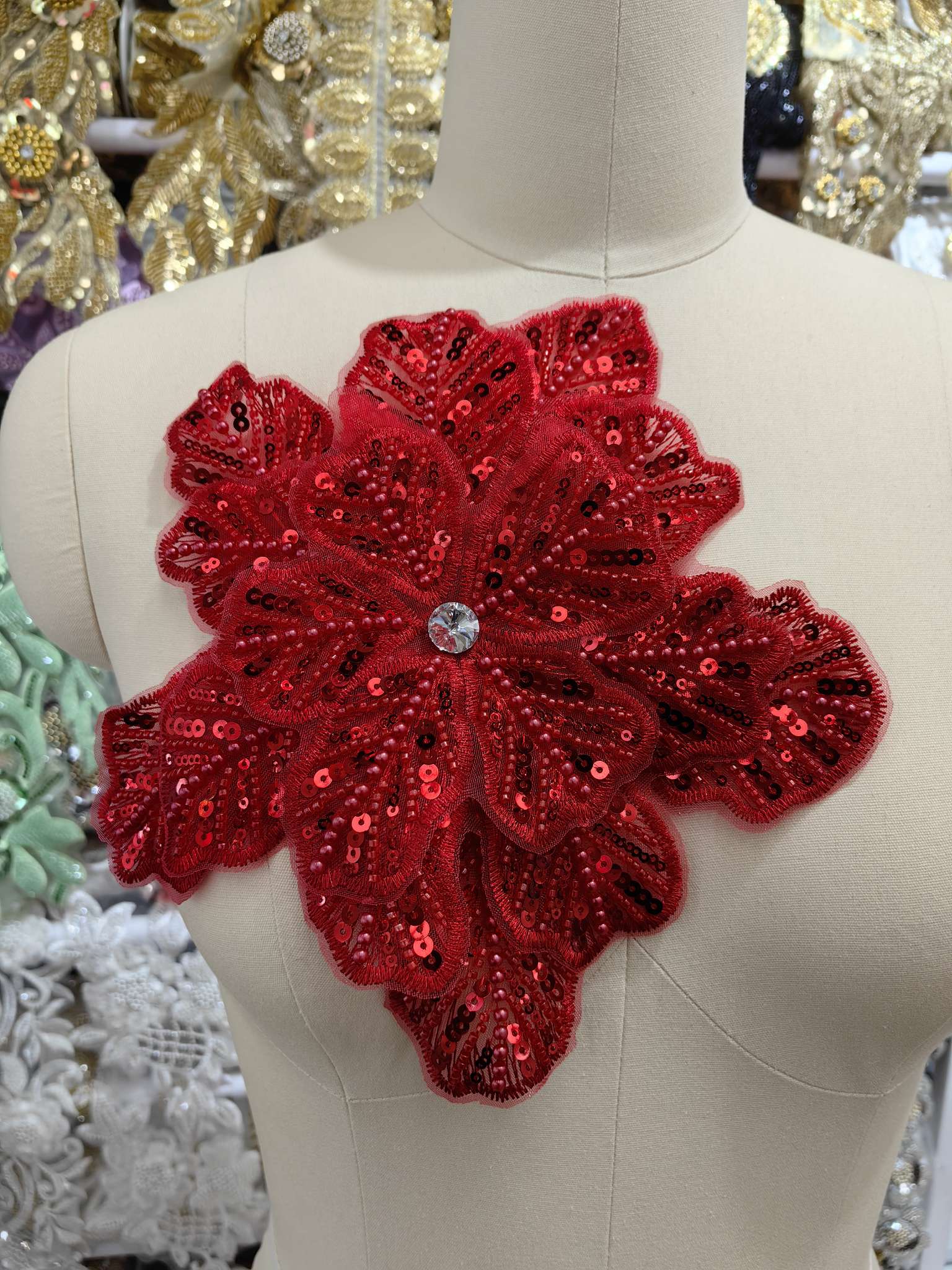 硬网3层亮片钉珠立体雪花朵服饰DIY装饰配件辅料 