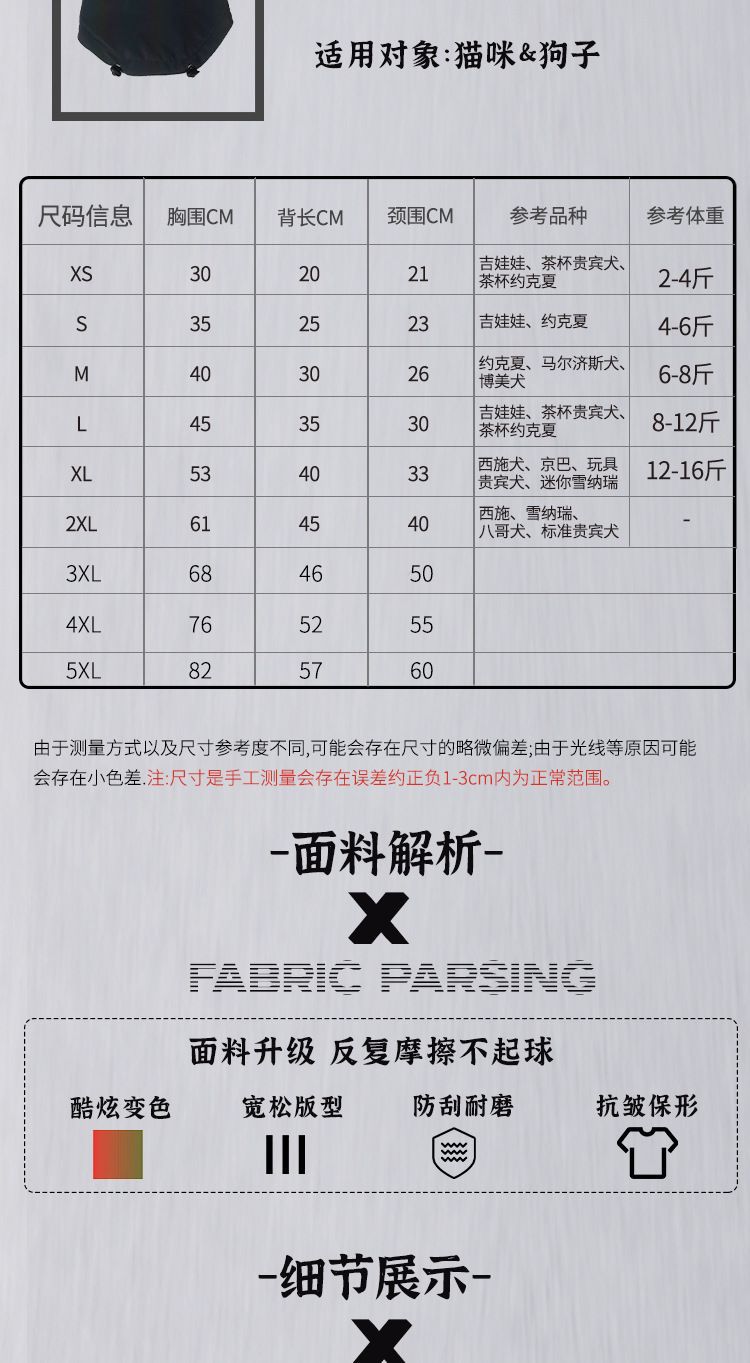 T新款酷炫猫狗外套秋冬加厚防水棉衣反光荧光色冲锋衣猫宠物衣服详情2