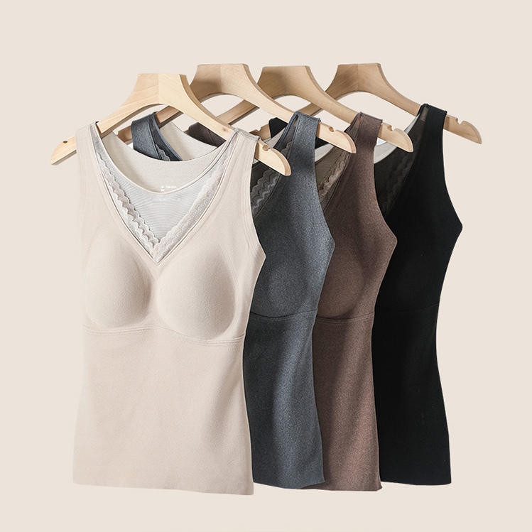 Empire 8820 Down Silk Double Eyelash Lace Thermal Vest Graphene Self-Heating Thermal Underwear Fixed Cup Women's Undershirt Vest Item Picture