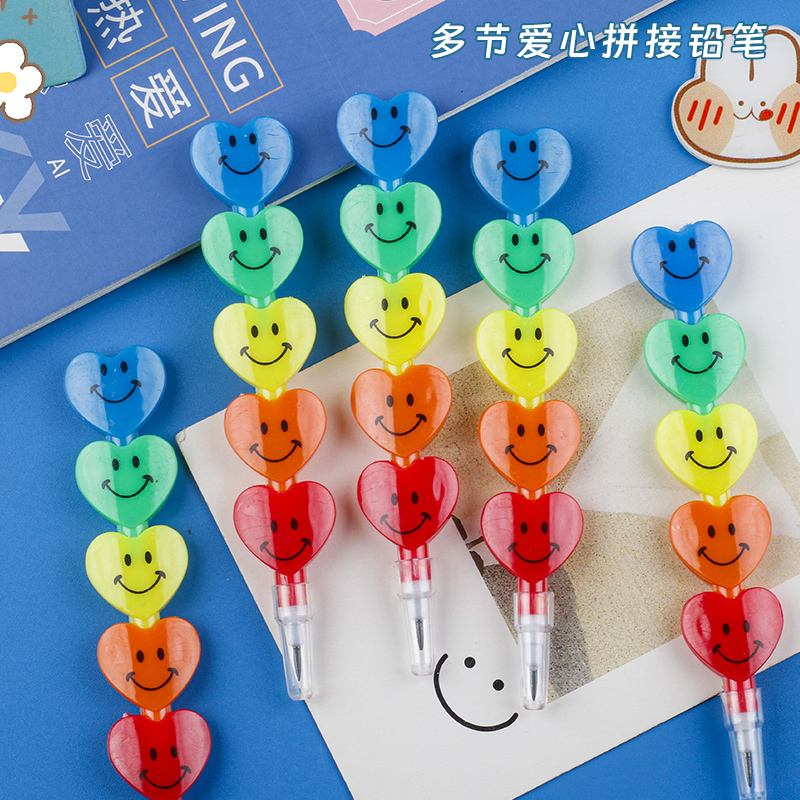 Cute smiling faces, hearts, push-button pencils, mechanical pencils, and movable pencils details Picture