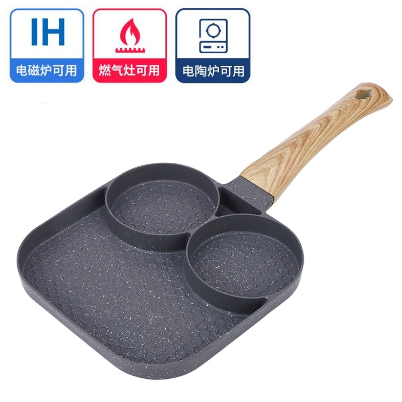 Cross-border labeled egg frying wonder three-in-one egg frying pan, non-stick breakfast pan, hamburger pan, household steak frying pan