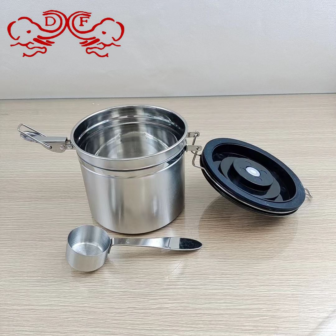 وعاء DF99088 مختوم حبوب البن 304 من الفولاذ غير القابل للصدأ مزود بصمامات تنفيس في المطبخ يحتوي على خزن مختوم DF Tradinghouse details Picture