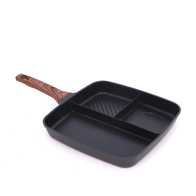Breakfast three-in-one frying pan, multi-functional, multi-compartment, steak, flat frying pan, non-stick pan, egg frying, induction cooker, universal Specification image
