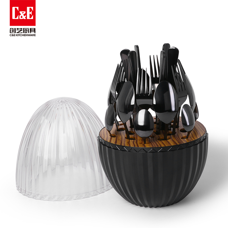 C&E Creative Knives, Forks and Spoons 24-piece set, high appearance level, egg-shaped storage, stainless steel tableware, gifts, kitchenware, hotel, restaurant, home use Application Scenario