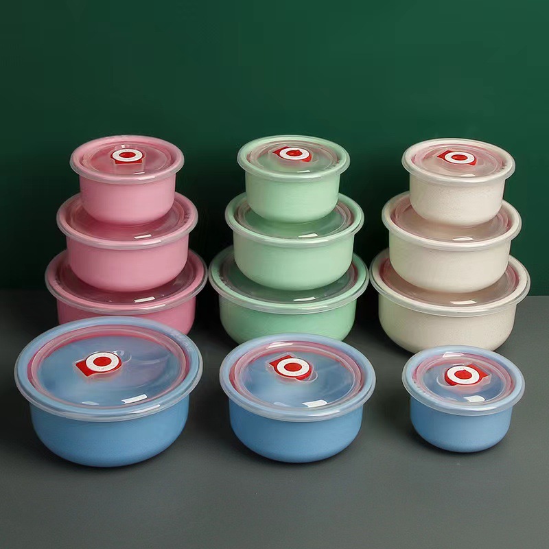 Round covered preservation bowl for wheat straw, microwave heating, refrigeration, portable storage, food-grade plastic preservation box