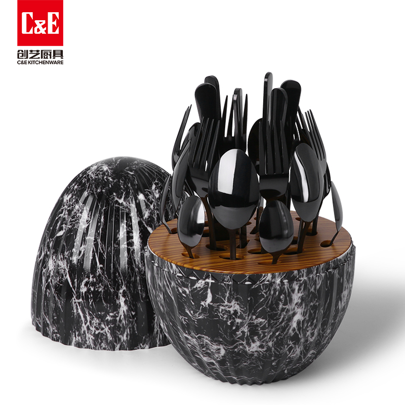 C&E Creative Knives, Forks and Spoons 24-piece set, high appearance level, egg-shaped storage, stainless steel tableware, gifts, kitchenware, hotel, restaurant, home use pic 9