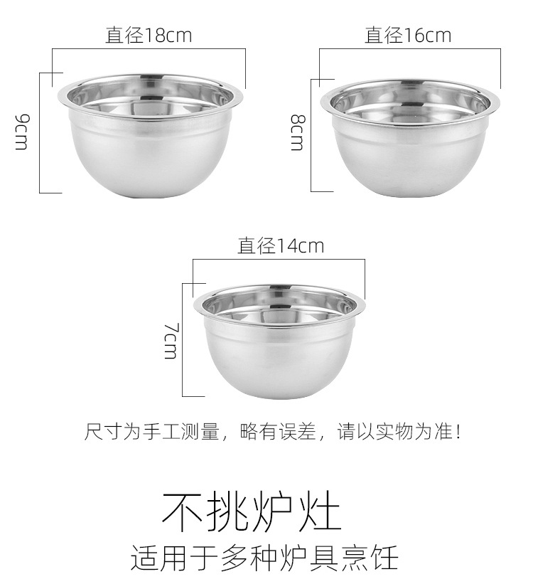 加厚不锈钢沙拉盆 硅胶 家用厨房打蛋盆烘焙搅拌汤盆多用详情5