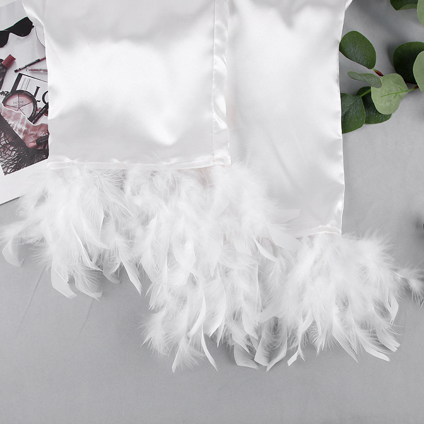 T时尚鸵鸟毛冰丝睡衣羽毛家居服秋季上新欧美衬衣两件套女长睡衣详情12