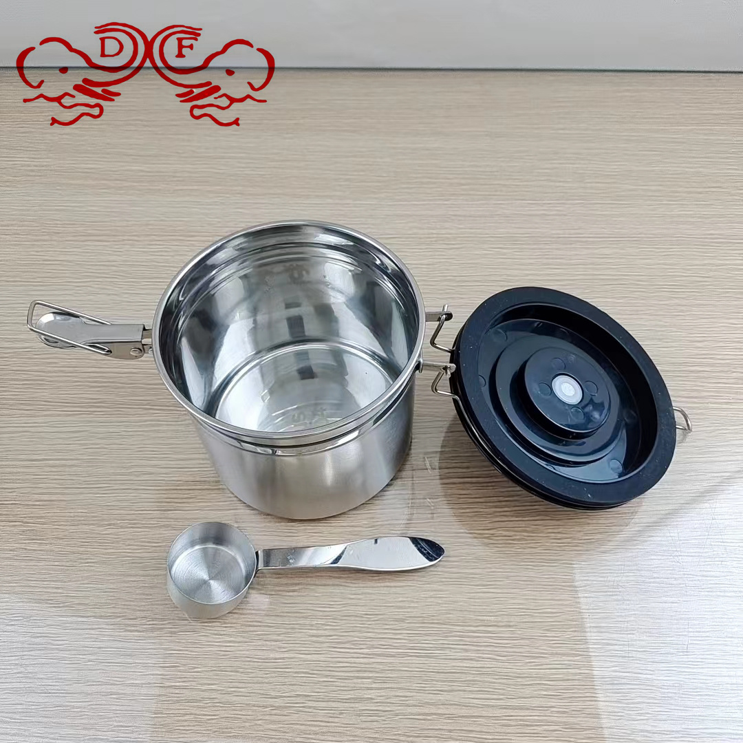 وعاء DF99088 مختوم حبوب البن 304 من الفولاذ غير القابل للصدأ مزود بصمامات تنفيس في المطبخ يحتوي على خزن مختوم DF Tradinghouse Item Picture