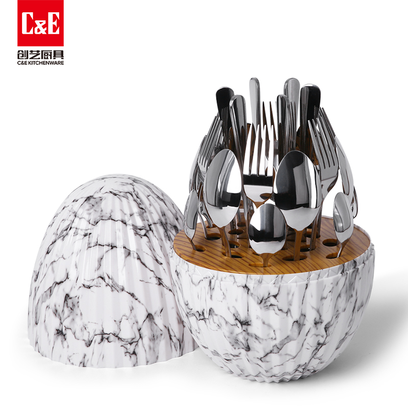 C&E Creative Knives, Forks and Spoons 24-piece set, high appearance level, egg-shaped storage, stainless steel tableware, gifts, kitchenware, hotel, restaurant, home use pic 8