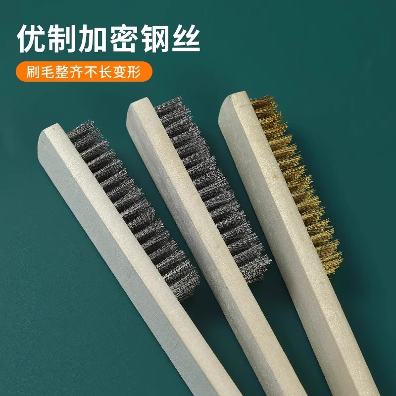 Wire brush Long handle copper wire brush Wood handle Steel brush Rust removal with handle Pencil play brush Iron brush barbecue brush Cleaning