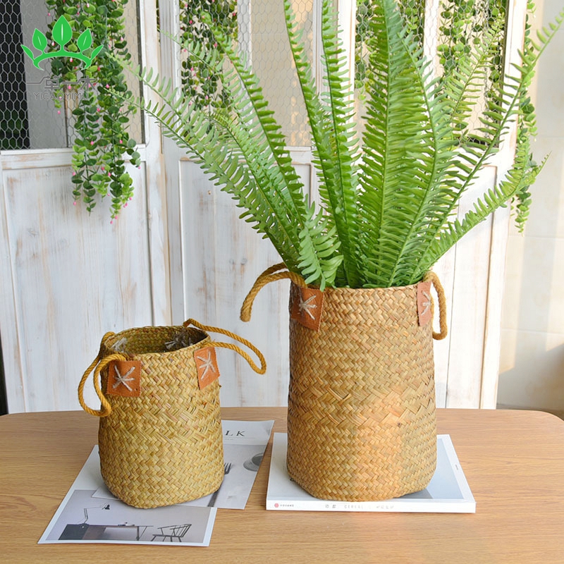 天然草编花篮花器花瓶麦穗大麦装饰摆件干花北欧海草编织篮手提