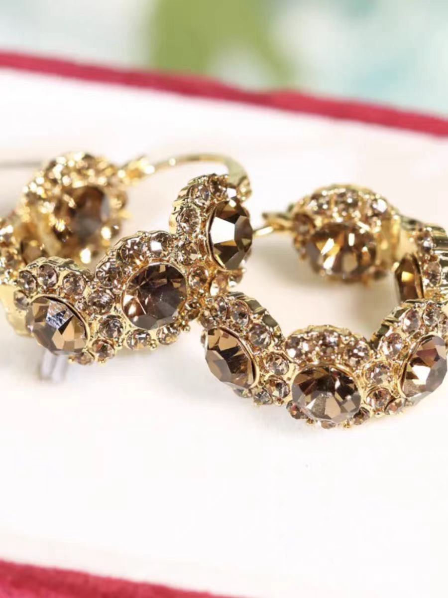 Maillard Zircon ring coffee-colored versatile earrings, new trendy style, versatile ear ring earrings, silver ins, high-end