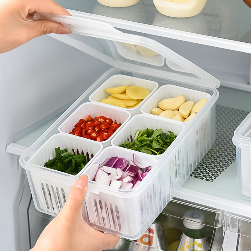 Fresh-keeping box, refrigerator, scallion, ginger and garlic, kitchen storage box, food-grade plastic fruit box set, scallion box details Picture