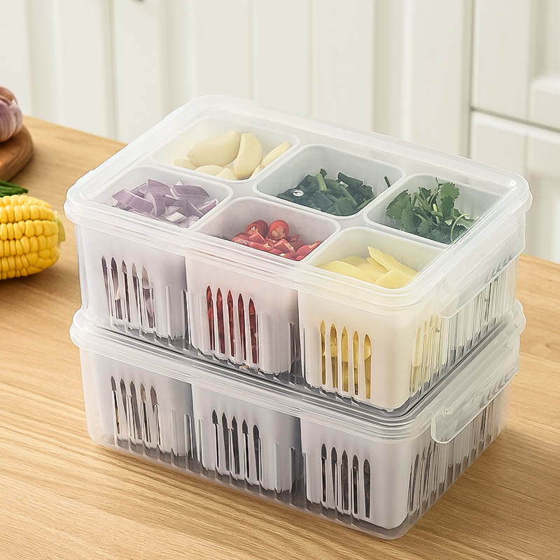 Fresh-keeping box, refrigerator, scallion, ginger and garlic, kitchen storage box, food-grade plastic fruit box set, scallion box