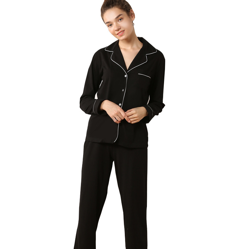 T-shirt cardigan, autumn new knitted cotton home wear set, women's long-sleeved comfortable pajamas, European and American shirt-style pajamas Specification image