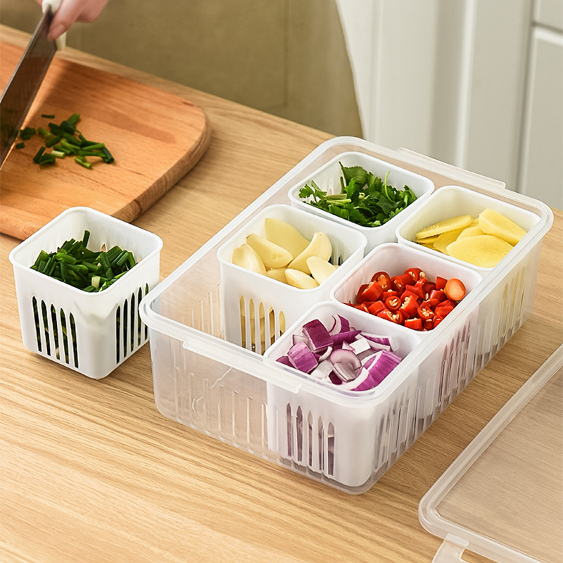 Fresh-keeping box, refrigerator, scallion, ginger and garlic, kitchen storage box, food-grade plastic fruit box set, scallion box Specification image