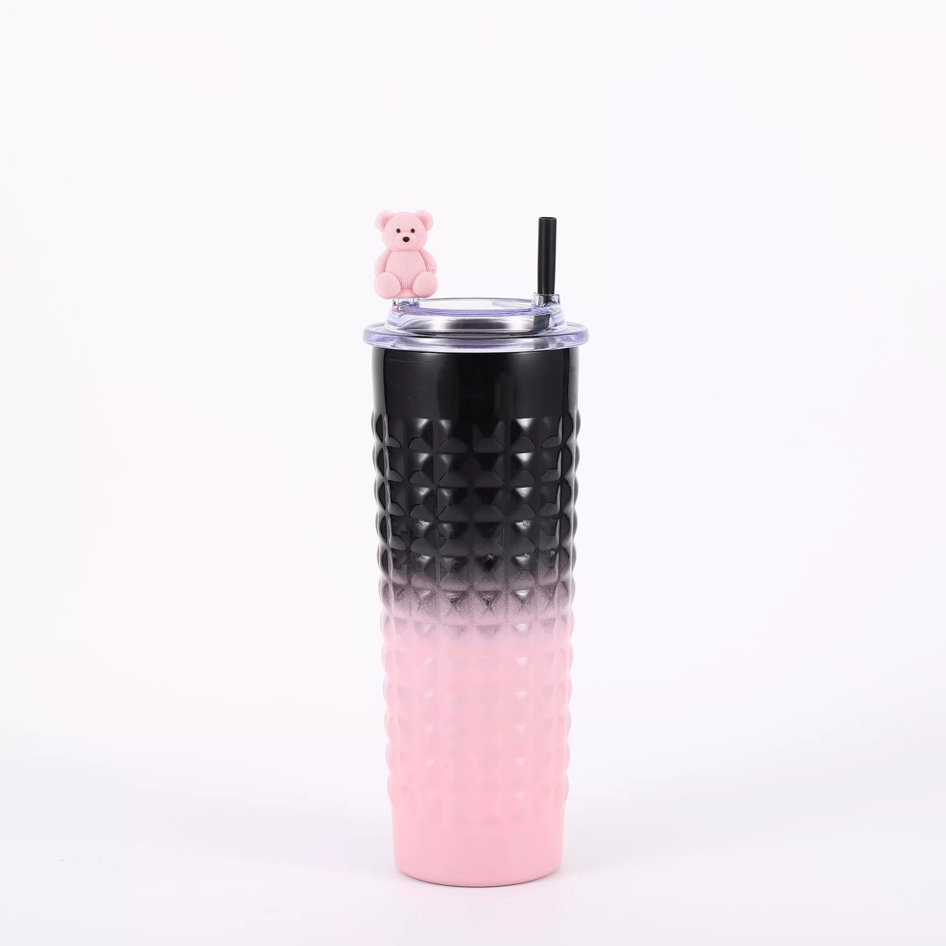 H185- Hammer-textured durian Insulated Cup, gradient color Stainless Steel Cartoon Straw Cup, Portable Cup, Transparent lid Coffee Cup, Insulated Cup detail image 13