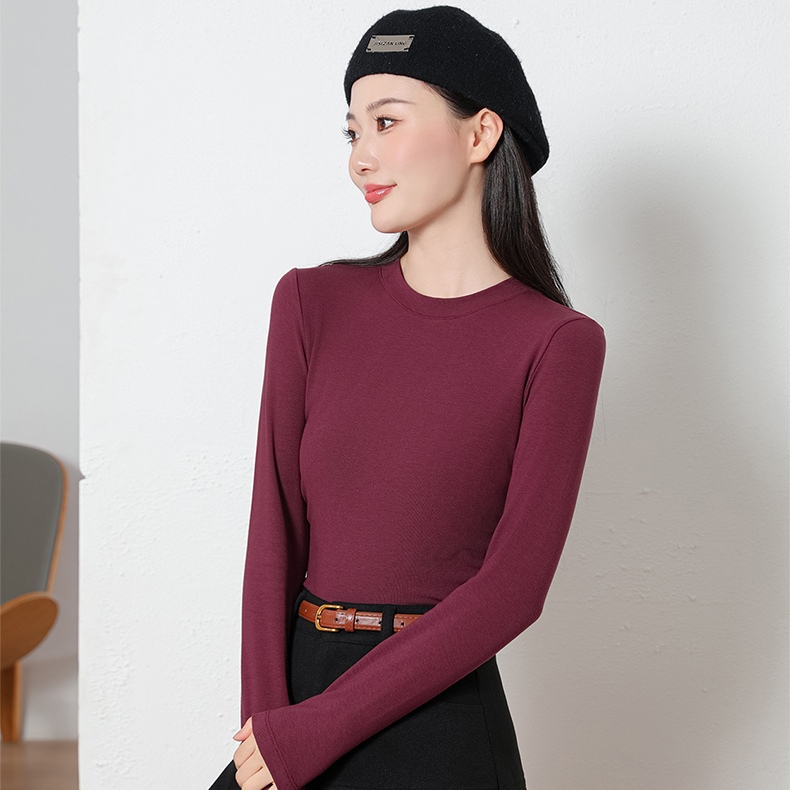 The American Empire 2532 Fashion Crewneck Fold Women's Bottom Shirt Autumn And Winter New Solid Color Simple Fashion Women's Bottom Shirt Top details Picture