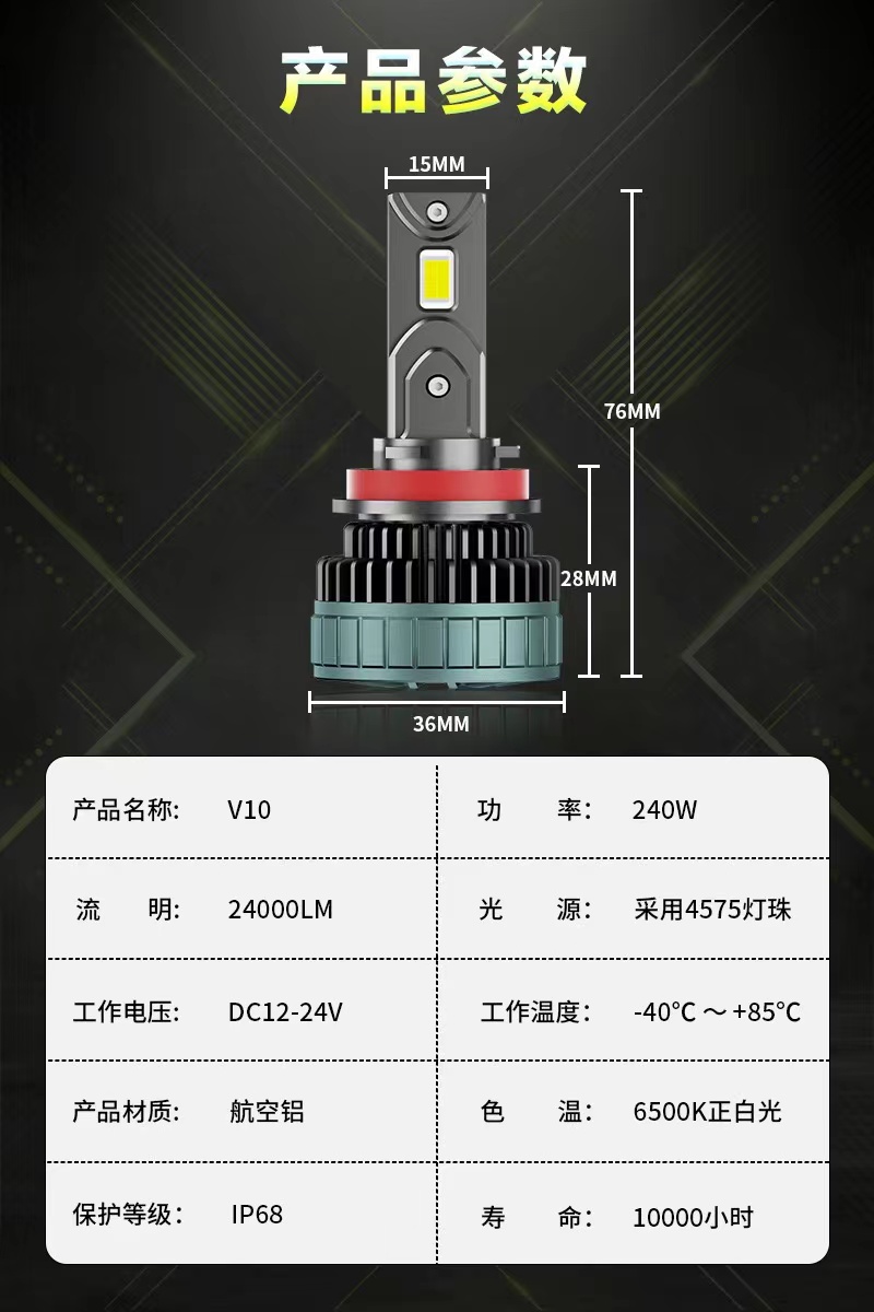 汽车LED大灯V10汽车大灯180W远光灯大功率H4H7汽车配件详情2