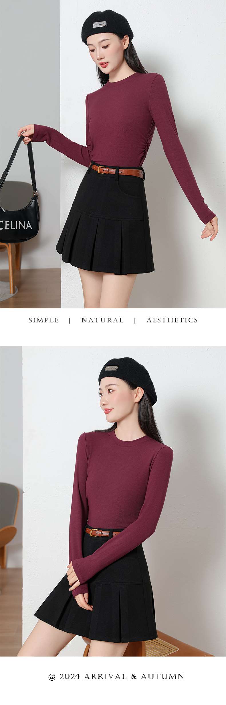 The American Empire 2532 Fashion Crewneck Fold Women's Bottom Shirt Autumn And Winter New Solid Color Simple Fashion Women's Bottom Shirt Top undefined