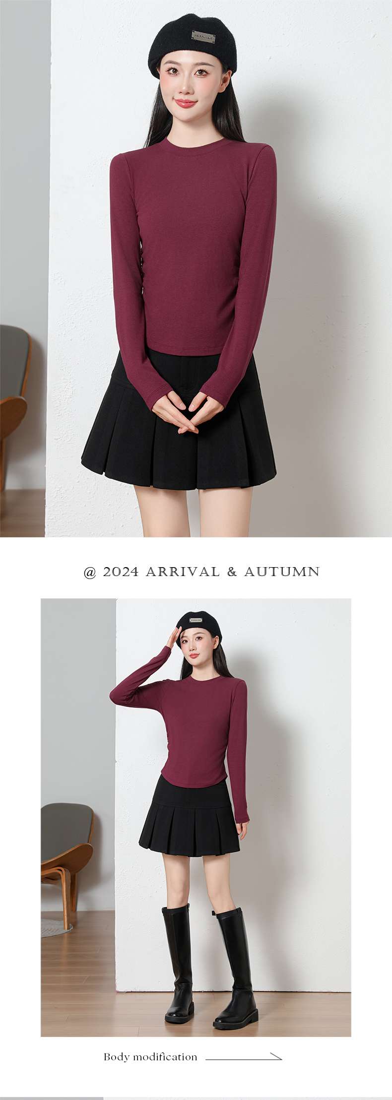 The American Empire 2532 Fashion Crewneck Fold Women's Bottom Shirt Autumn And Winter New Solid Color Simple Fashion Women's Bottom Shirt Top undefined