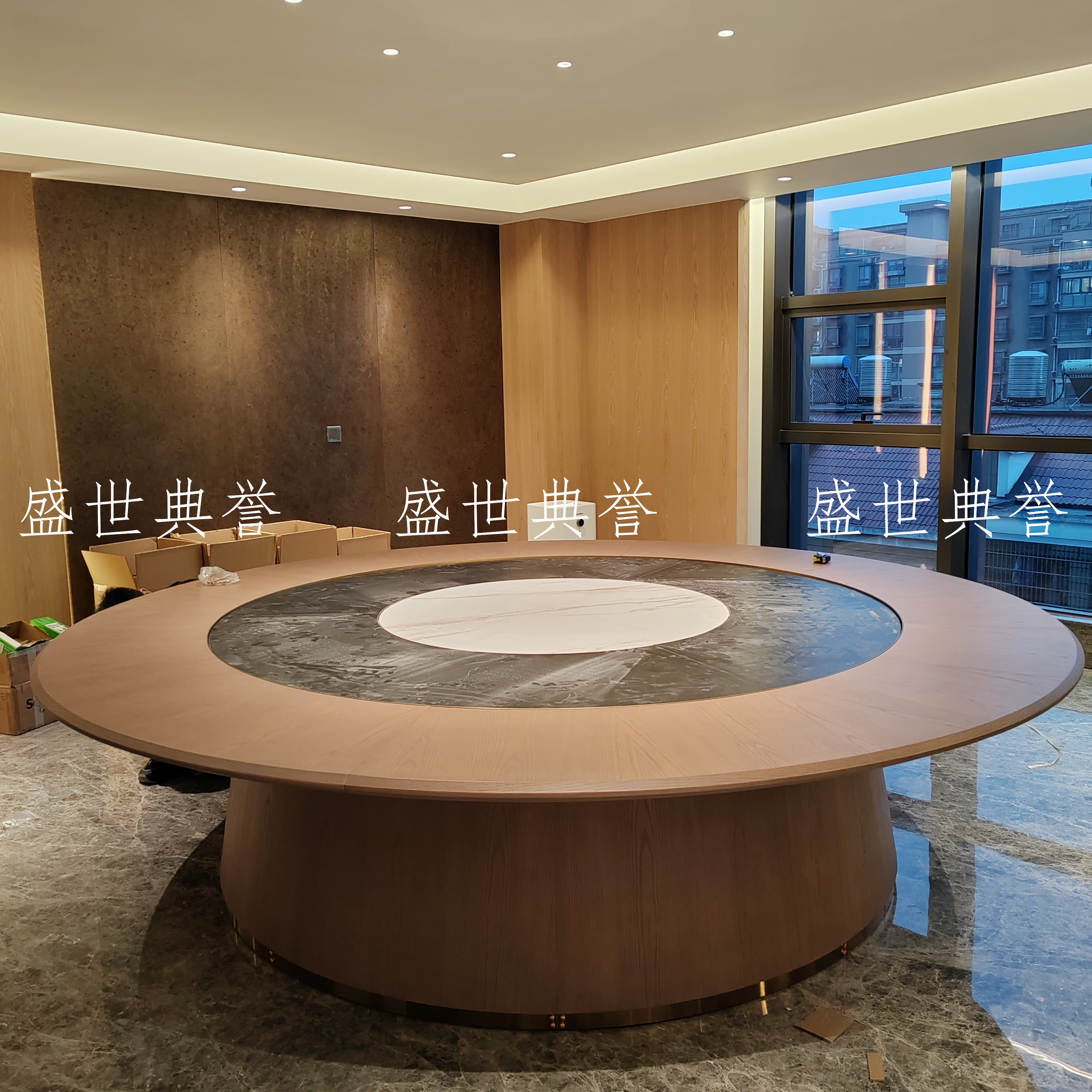 Jincheng five-star hotel solid wood electric dining table, high-end club light luxury round table restaurant private room flat revolving table