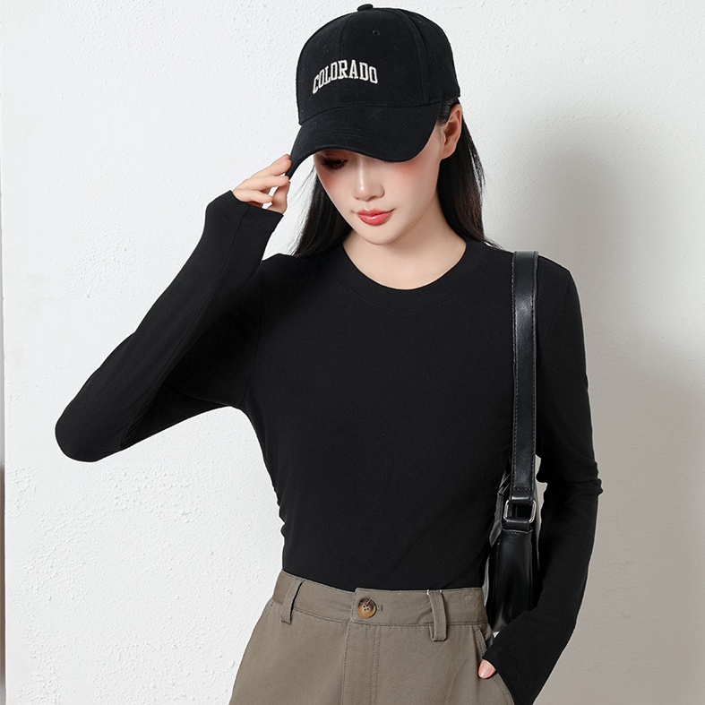 The American Empire 2532 Fashion Crewneck Fold Women's Bottom Shirt Autumn And Winter New Solid Color Simple Fashion Women's Bottom Shirt Top Item Picture