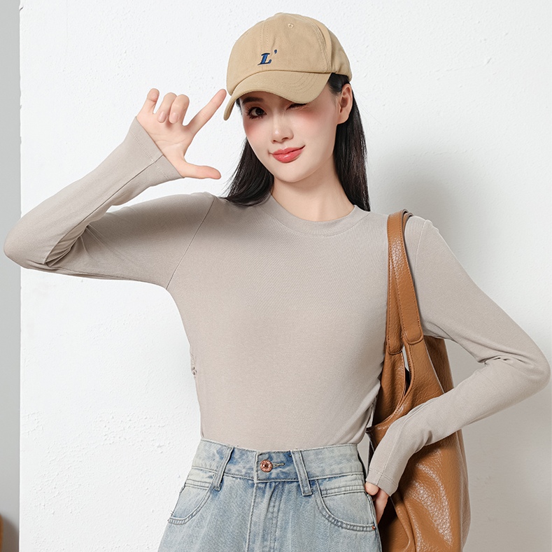 The American Empire 2532 Fashion Crewneck Fold Women's Bottom Shirt Autumn And Winter New Solid Color Simple Fashion Women's Bottom Shirt Top Application Scenario
